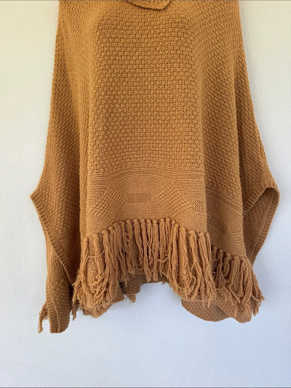 Coldwater Creek brown wool blend tassel fringe poncho sweater one size